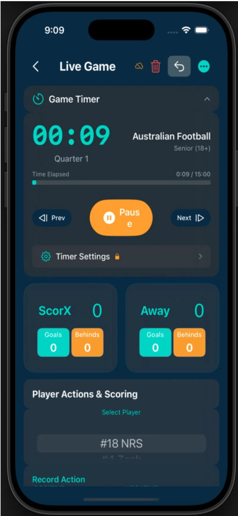 Live game scoring - tap stats from the sideline