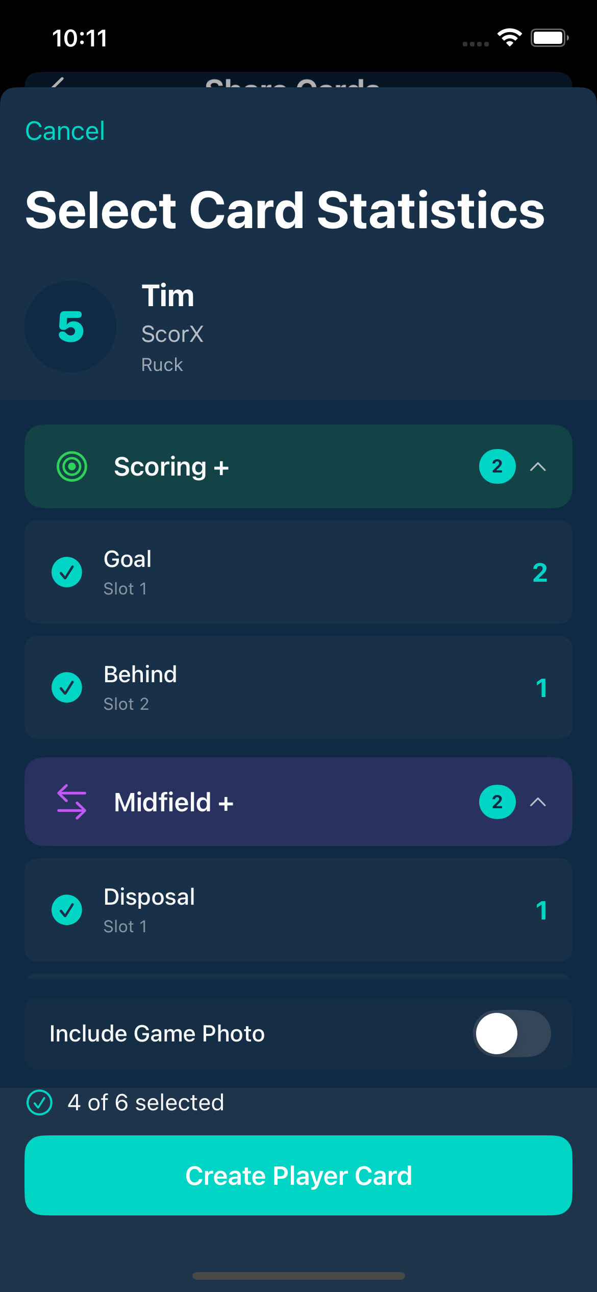 Selecting which statistics appear on a ScorX player stat graphic