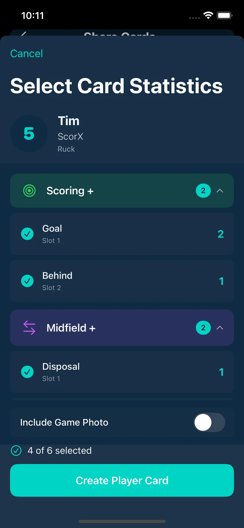 Selecting which statistics appear on a ScorX player stat graphic